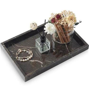 Imagem de MULWR Bandeja de mármore, bandeja de maquiagem natural pura, bandeja de mármore para balcão de cozinha, não cerâmica/sem resina, bandejas de pedra 30,5 x 20,3 cm