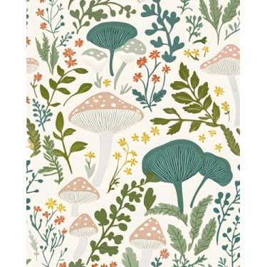 Imagem de Papel de parede floral de cogumelo rosa folha verde claro boho papel de contato aquarela colorido mural de parede para banheiro vinil impermeável autoadesivo removível amigável para locatários 44,5 cm