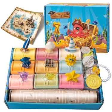 Imagem de NARBERRY Bombas de banho para crianças com brinquedos surpresa dentro, pacote com 9 bombas de banho de tesouro, conjunto de presente de bombas de banho de espuma feitas à mão com brinquedos, seguro