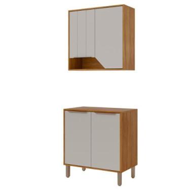 Imagem de Balcão com Aéreo Celeste 80 cm com 4 Portas - Loja DoceLar, Cinamomo/O