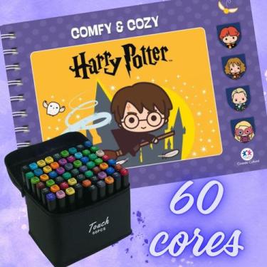 Imagem de LIVRO Comfy E Cozy Harry Potter Para Colorir com 60 Canetas Touch Pont