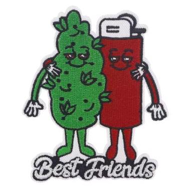 Imagem de Best Buds Friends BFF Pote de maconha de alta luminosidade para junção de cannabis cânhamo 8,6 cm remendo termoadesivo bordado para roupas