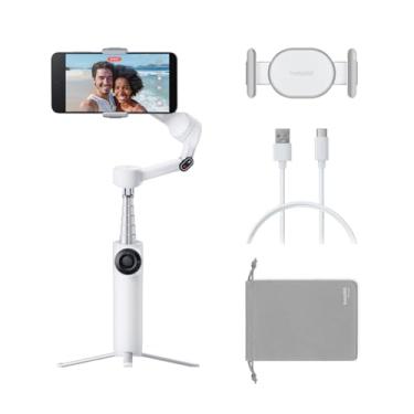 Imagem de Insta360 Flow 2 Gimbal branco para smartphone - estabilizador dobrável com IA para telefone, rastreamento multipessoa, tripé/selfie stick, controlo remoto, gimbal para iPhone/Android, viagens e vlog