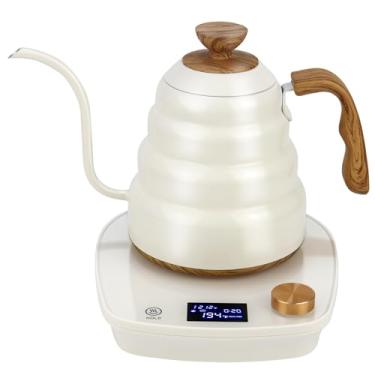 Imagem de Chaleira elétrica pescoço de ganso, chaleira elétrica de água com controle inteligente de temperatura aquecimento rápido aço inoxidável 304 para café chá ferver água quente 1000W 850.5 g 900ml (branco