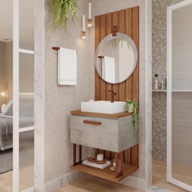 Imagem de Gabinete Suspenso com Cuba, Painel Ripado e Espelheira 60cm Mari Espre