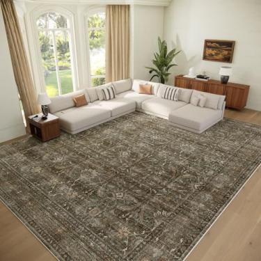 Imagem de Tapetes laváveis de 25,5 x 35,5 cm para sala de estar, boho, antiderrapante, de silicone, para quarto, sala de jantar, escritório, 0,8 cm, neutro, oriental, ultragrosso, com almofada de amortecimento