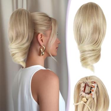 Imagem de ZQIAN BEAUTY Extensão de rabo de cavalo com clipe de garra - Extensões de cabelo cacheado macio de rabo de cavalo de 30 cm, extensões de cabelo sintético, rabo de cavalo com clipe (cor: loiro médio