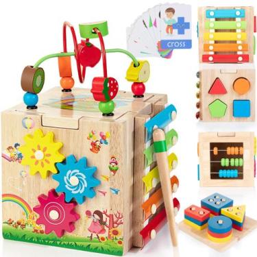 Imagem de Activity Cube Bravmate Wooden Montessori 8 em 1 para crianças maiores 