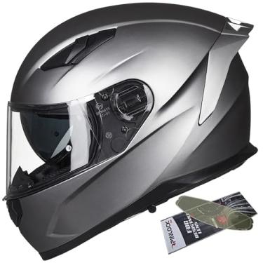 Imagem de Capacete de moto ILM para moto de neve com inserção Pinlock antiembaçamento viseira dupla para motocross ATV Casco para homens e mulheres DOT (cinza fosco, 2GG)