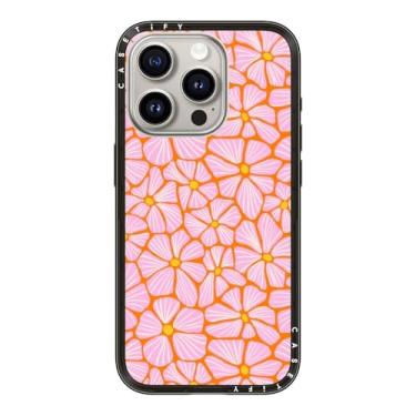 Imagem de CASETiFY Capa compacta para iPhone 15 Pro [fina e elegante/compatível com Magsafe/1,2 m. 2X proteção contra quedas de grau militar] - flores de mosaico - preto transparente