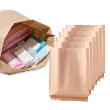 Imagem de Etenpo 60 sacos de eliminação de absorventes sanitários encerados, saco de papel descartável, impermeável, controle de odores, sacos de papel kraft ecológicos para banheiro pessoal dispensador de