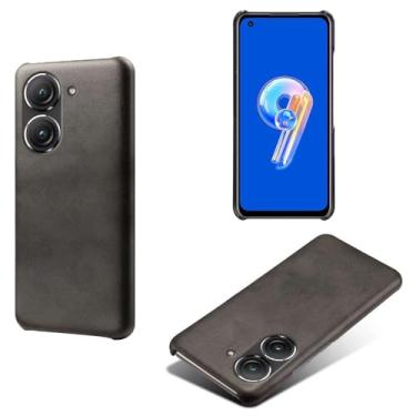 Imagem de Capa para Asus ZenFone 9,Proteção contra quedas,Casca de volta de cor sólida simples,Design de couro de imitação de plástico-Black