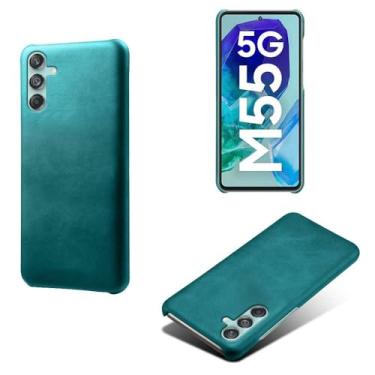 Imagem de Capa para Samsung Galaxy M55,Proteção contra quedas,Casca de volta de cor sólida simples,Design de couro de imitação de plástico-Green