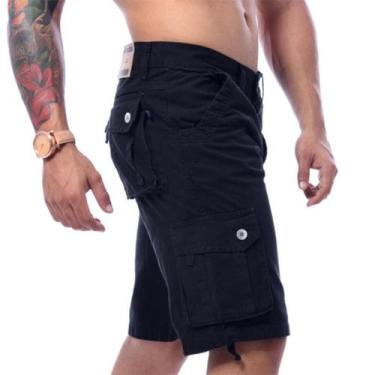 Imagem de Bermuda Masculino Cargo Preta Lisa Premium Super Barata - Icari, Preto