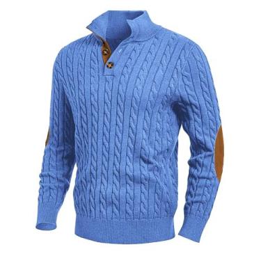 Imagem de Suéter masculino JMIERR, tricotado, fino, colarinho, lã