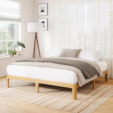 Imagem de Yoshiely Estrutura de cama king size de madeira de bambu de 25 cm com design de perna de ferro, estrutura de cama king size com suporte de ripas de metal, sem necessidade de mola box, resistente