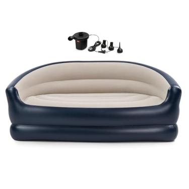 Imagem de Sofá duplo inflável portátil dobrável, poltrona de dois lugares com bomba de ar elétrica – Ótimo para sala de estar interna e varanda ao ar livre, quintal, acampamento, piquenique, trailer