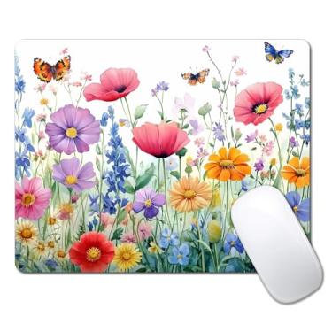 Imagem de Mouse pad floral borboleta Wildflowers para mesa, computador portátil, pequeno mouse pad para laptop sem fio, 24 cm x 20 cm design base de borracha antiderrapante mousepad superfície lisa para casa
