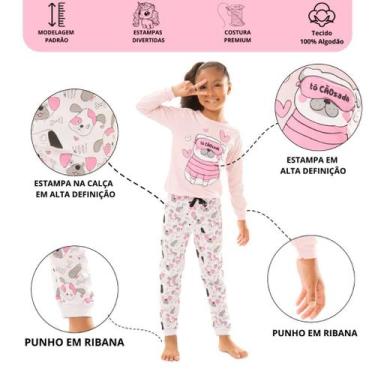 Imagem de Kit Sortido 4 Peças Pijama Manga Longa Menina 2 Camisas 2 Calças Kit c