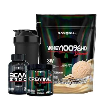 Imagem de Combo Whey 100% HD Gourmet + Bcaa + Creatina- Black Skull (Baunilha)