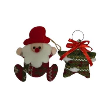 Imagem de Kit 2 Pendentes de Natal – Cabeça Papai Noel/Personagem Natalino 9x6cm Decoração para Árvore e Mesa - MELLUZ (2, Noel/Estrela - Tricô)