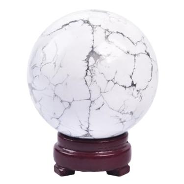 Imagem de AMOYSTONE Bola de howlita branca esfera de cristal de quartzo natural com base de madeira