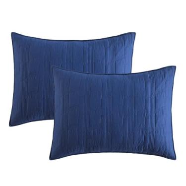 Imagem de HORIMOTE HOME Fronhas acolchoadas 100% algodão, tamanho padrão, azul marinho, pré-lavadas, pacote com 2 fronhas aconchegantes de 51 x 66 cm, fronhas com costura respirável decorativa para cama em