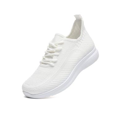 Imagem de JIOJIT Tênis feminino, casual, leve, respirável, antiderrapante, trabalho, compras, viagens, Branco/língua, 36