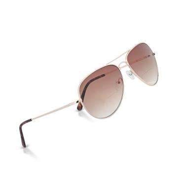 Imagem de In Style Eyes Óculos de sol de leitura bifocais C Moore – Óculos trapaceiros estilo aviador com armação metálica – Lentes não polarizadas – Dourado – 3 x