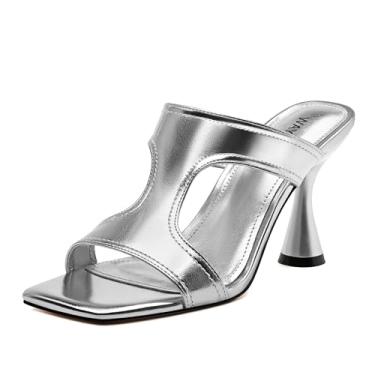 Imagem de WAYDERNS Sandálias femininas quadradas de bico aberto de salto com recorte para mulheres em forma de copo, salto mules, sandálias de salto alto de 8,5 cm para formatura, noite, festa, uso diário