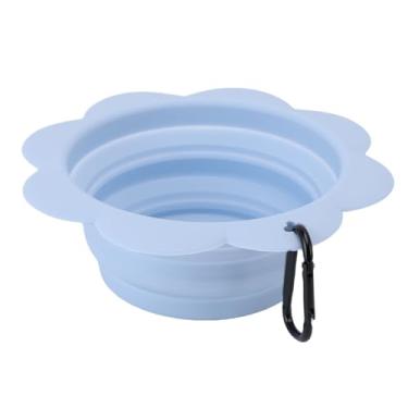 Imagem de GLOGLOW Tigelas de Brinquedo de Gato, 2 Embalagem Portátil Pet Water Bowl Dobrável Viagem Tigela de Cachorro Pon Pon Patch Com Clipe de para Viajar Caminhadas Andando Grande Colapsível Cão (Azul)