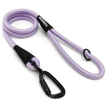 Imagem de MORXIL Coleira de corda para cães, coleira resistente de 1,8 m com mosquetão de travamento automático de alumínio de aviação, guia de nylon forte para cães pequenos, médios e grandes (roxo, 1,8 m)