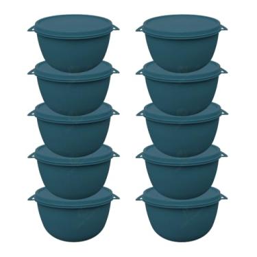 Imagem de Kit 10 Potes Plásticos Bowl 500 ml Redondos Com Tampa BPA Free Marmitas Para Cozinha (AZUL PETROLEO)