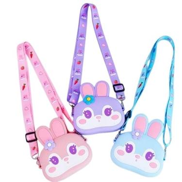 Imagem de Bolsa Infantil com Alça Ajustável, Design de Urso e Coelho, Estilo Donut, Rosa e Azul Pastel