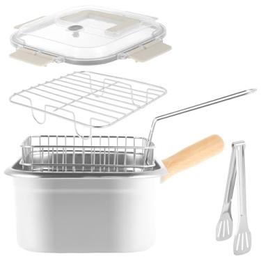 Imagem de Frigideira profunda, frigideira de aço inoxidável com cesta e alça, frigideira quadrada portátil a óleo com tampa, fritadeira multifuncional para fritar peixe, frango e batatas fritas (02)