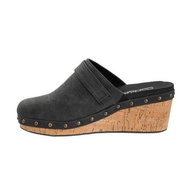 Imagem de Corkys Footwear Cunha feminina Who Knew de 6 cm com alça de fivela ajustável, sola de cortiça cravejada, sola elástica e palmilhas acolchoadas de EVA para uso o dia todo, Preto, 35