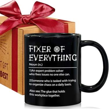 Imagem de ZWV Thank You Mugs Gifts for Men - Caneca Fixer of Everything para chefe, colega de trabalho e mentor, xícara de café preta para escritório de 325 ml - Presente de aniversário e dia dos pais para