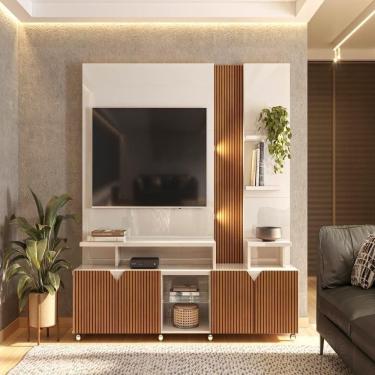 Imagem de Painel Prateleira Havana Off White-tauari Ripado 3d