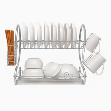Imagem de Escorredor Grande De Pratos Louças Com Porta Talheres Em Inox Com Band