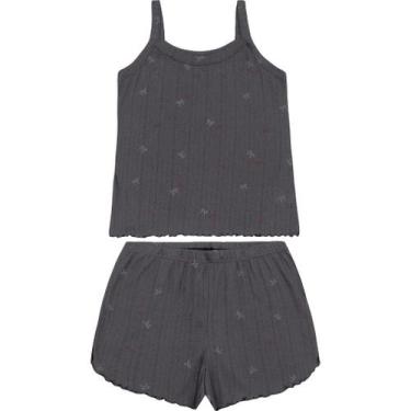 Imagem de Pijama Feminino Costura Picot Elastano Malwee Ref. 130684, Cinza, M