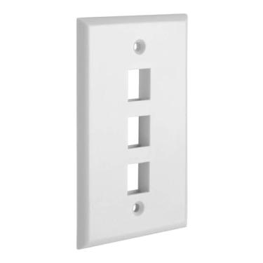 Imagem de Placa de parede de grupo único – 3 portas RJ Keystone Faceplate, branca, com parafusos | Tamanho padrão, fácil instalação para conectores Ethernet/voz/dados