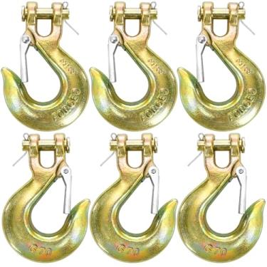 Imagem de Lawei Pacote com 6 ganchos deslizantes com trava de segurança, ganchos de corrente de aço forjado G70, gancho de reboque sólido resistente para transporte de guincho, capacidade de 8 kg, ganchos