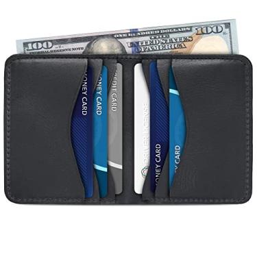 Imagem de Carteira Otto Angelino de couro genuíno ultrafina com dobra dupla para cartão e dinheiro – unissex, Preto, One Size