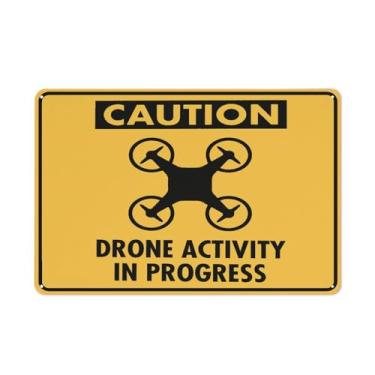 Imagem de Caution Drone Activity In Progress Sinal Externo Placa Alumínio 30 x 20 cm Tinta UV Impressa para Casa e Negócios