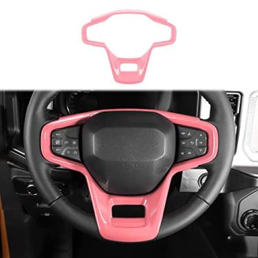 Imagem de HTHE para Ford Bronco 2021 2022 + capa de painel de volante interior para Ford Bronco 2021 2022 (ABS, 1 peça, rosa)