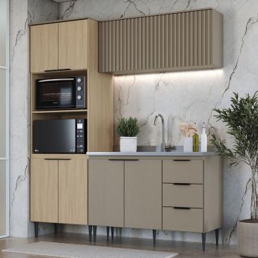 Imagem de Cozinha Compacta Lavínia 7 Portas 3 Gavetas Ripado Imperial/Fume - Jcarvalho