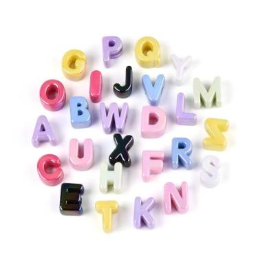 Imagem de DanLingJewelry 200 contas aleatórias de letras grandes com revestimento UV iridescente colorido 26 A-Z contas acrílicas do alfabeto para artesanato faça você mesmo joias