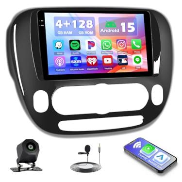 Imagem de Hikity 4 + 128 G Android 15 estéreo para carro Kia Soul 2014-2017 (manual A/C), rádio com tela sensível ao toque de 9 polegadas com CarPlay, Android Auto, Bluetooth, navegação GPS, WiFi, DSP, FM, RDS