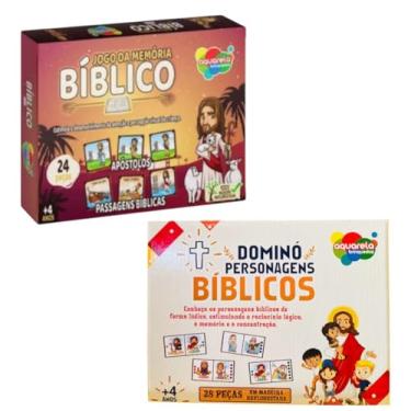 Imagem de Kit Jogos Bíblicos Educativos, Jogo da Memória, Dominó e Quebra-Cabeça, 4+ Anos