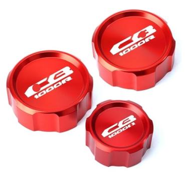 Imagem de Acessórios para motocicletas, tampas de reservatório de fluido de freio da embreagem dianteira traseira compatível com CB1000R CB 1000R Cb1000 R 2009-2015 2016 (3 tampas vermelhas)